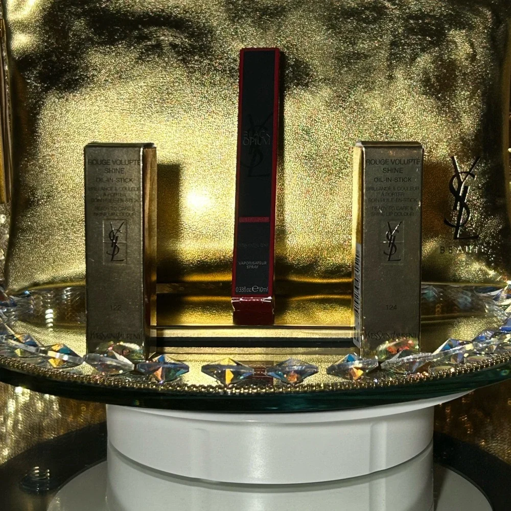 YSL Cosmetic Bundle Metallic Bag 10” x 6.5”, Black Opium 10 ml & 2 Oil Sticks - Picture 11 of 11